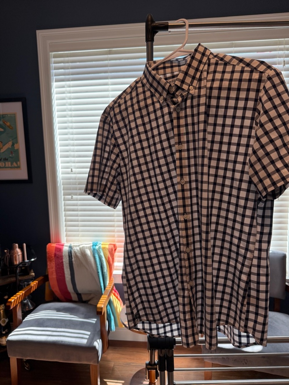 Mizzen+Main Black and White Check Short-Sleeve Button-Down Shirt